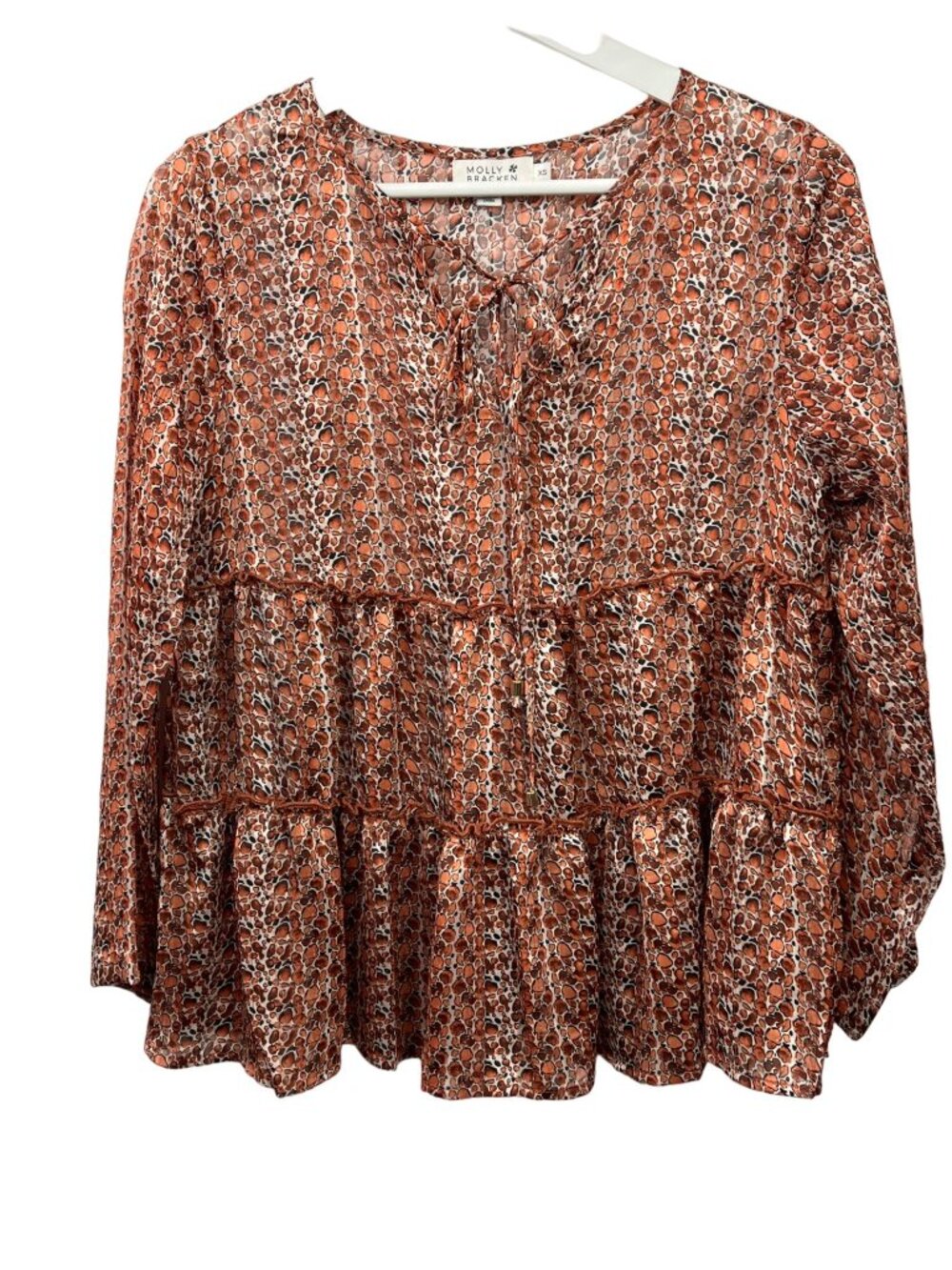 Molly Bracken Womens XS Brown Floral Peasant Blouse Boho Long Sleeve Top